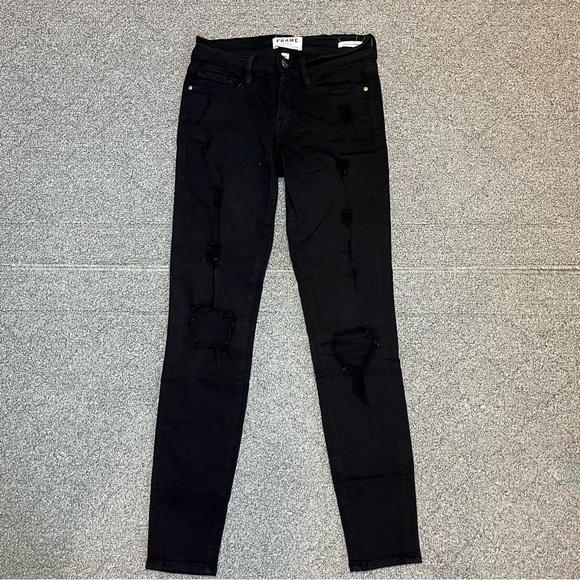 Frame Denim Le Skinny de Jeanne Distressed Jeans Womens Size 24 Black Stretch - Picture 1 of 11